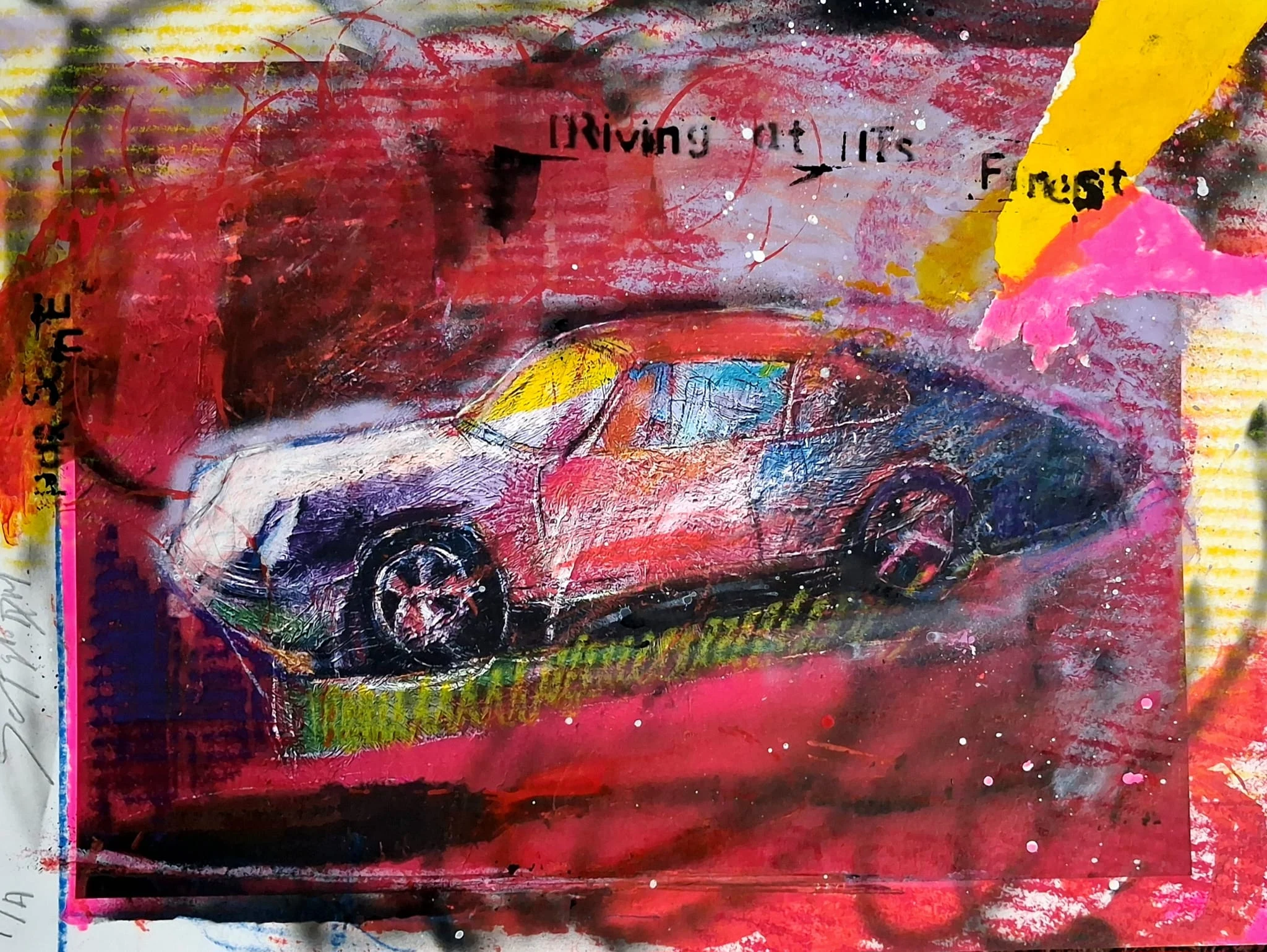 Breakin the rules · Driving at its finest — Impresión giclée intervenida a mano (técnica mixta), 40 × 30 cm
