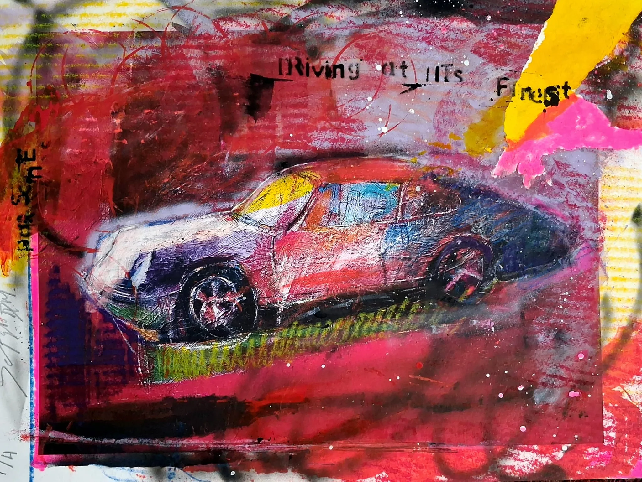 Breakin the rules · Driving at its finest — Impresión giclée intervenida a mano (técnica mixta), 40 × 30 cm