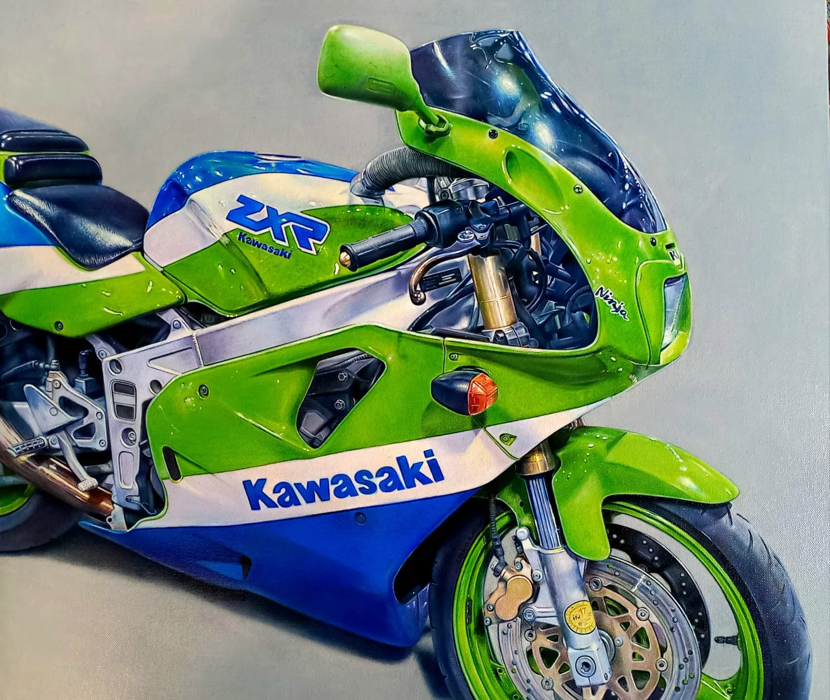 Kawasaki zxr — Óleo sobre lienzo, 55 × 46 cm