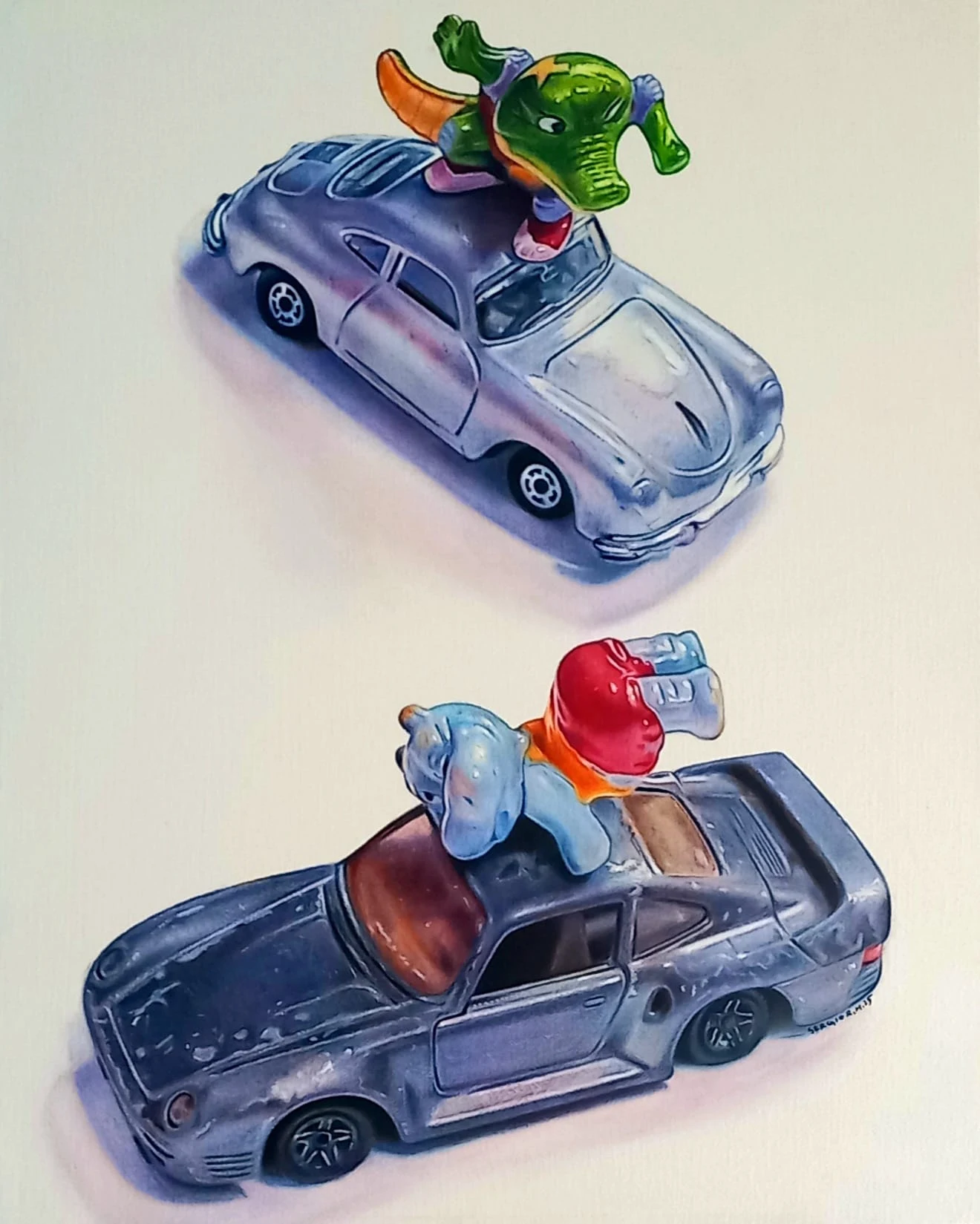 Tony cocodrilo pro skater — Óleo sobre lienzo, 33 × 41 cm