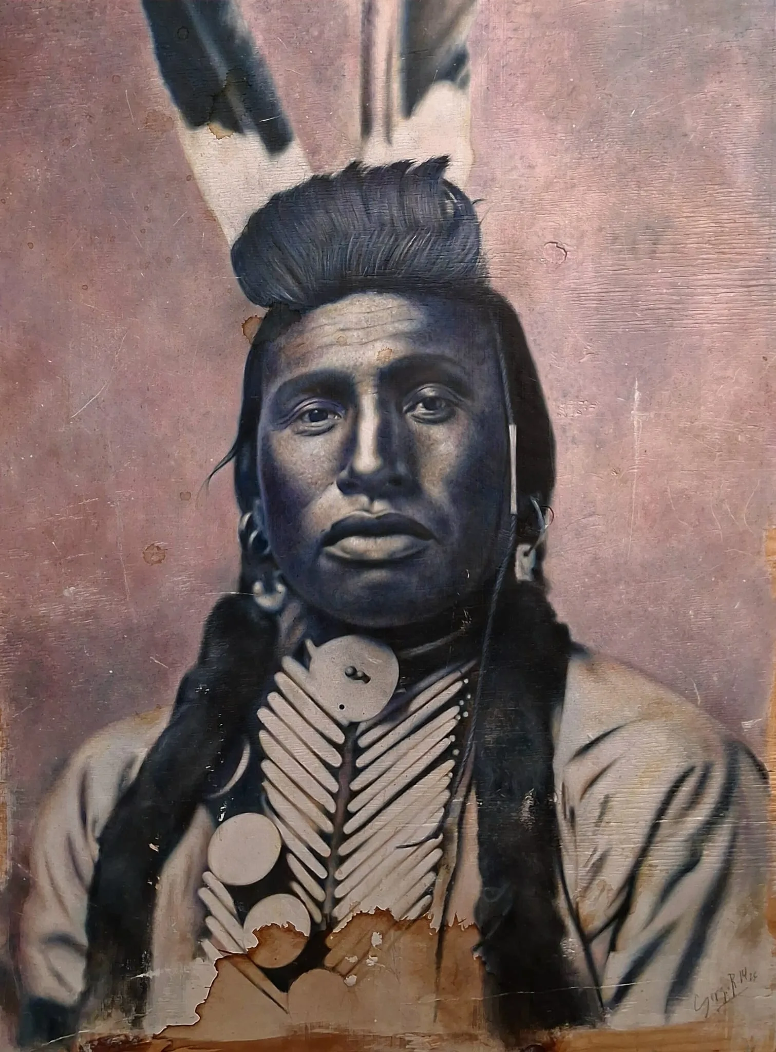 White Bull — Técnica mixta sobre madera (óleo y acrílicos), 71 × 95 cm