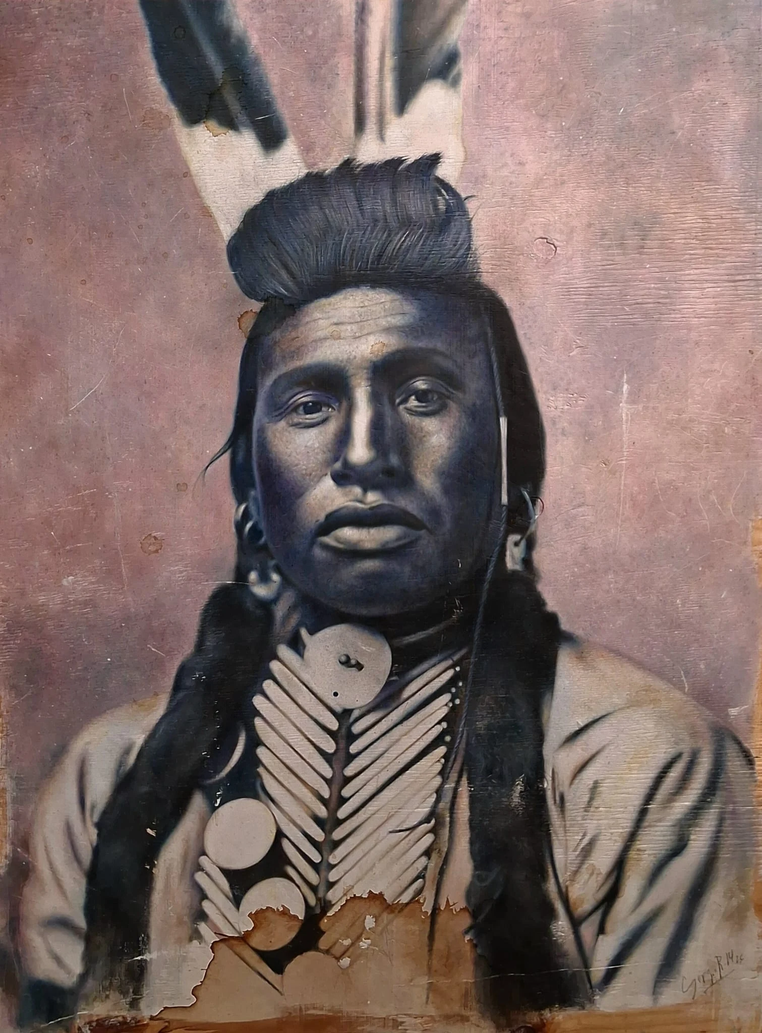 White Bull — Técnica mixta sobre madera (óleo y acrílicos), 71 × 95 cm